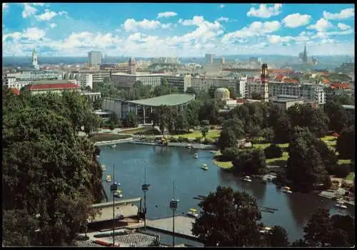 Karlsruhe Blick über den Stadtgartensee auf Schwarzwaldhalle und City 1980