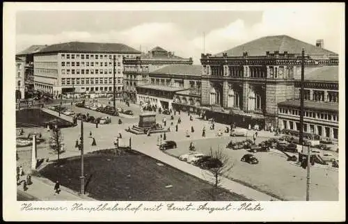 Hannover Bahnhof Vorplatz Hauptbahnhof mit Ernst-August-Platz 1952