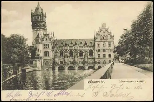 Ansichtskarte Herrenhausen-Hannover Flusswasserkunst & Gebäude-Ansicht 1905