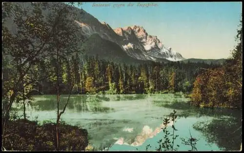 Ansichtskarte Grainau Badersee gegen die Zugspitze 1913