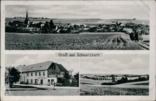 Ansichtskarte Bad Schwarzbach Kr. Gera 3 Bild Gasthaus Umland Totale 1940