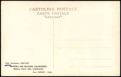 Cartoline Todi MOSTRA DEI RICORDI JACOPONICI NELLA SALA DEL CAPITANO 1930