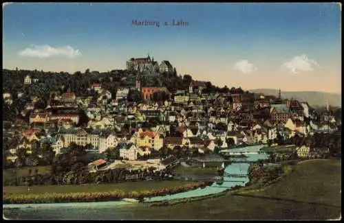 Ansichtskarte Marburg an der Lahn Panorama-Ansicht, Partie an der Lahn 1910