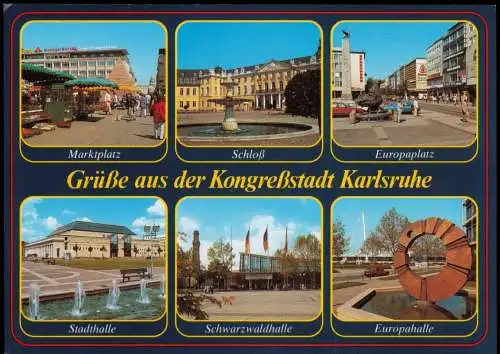 Karlsruhe Mehrbild Europaplatz Markt Schloß Stadthalle Schwarzwaldhalle 1980