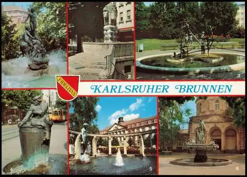 Ansichtskarte Karlsruhe Mehrbild-AK mit den Brunnen Anlagen der Stadt 1980