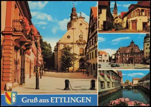 Ansichtskarte Ettlingen Mehrbildkarte mit 4 Gebäude- und Ortsansichten 1975