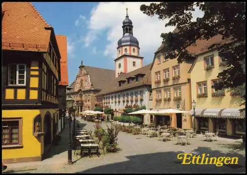 Ansichtskarte Ettlingen Straßen Partie mit Lokalen am Rathaus 1990