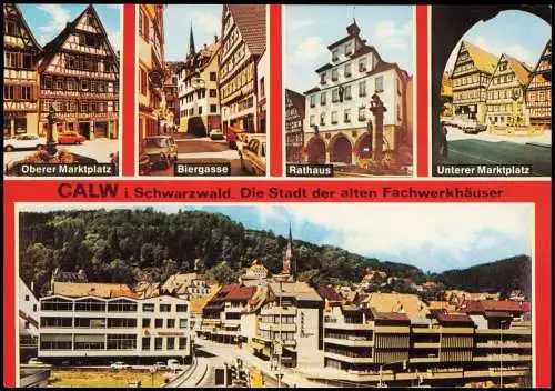 Calw Mehrbild-AK  Oberer Marktplatz Biergasse Rathaus Unterer Marktplatz 1978