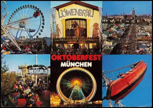 Ansichtskarte München Oktoberfest, Löwenbräu, Luftbild, Rummel 1983