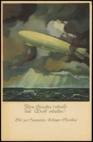 Flugwesen - Zeppelin Allen Gewalten trotzend Künstlerkarte 1926