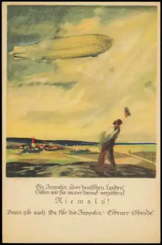 Ansichtskarte  Flugwesen - Zeppelin winkender Bauer Künstlerkarte 1926