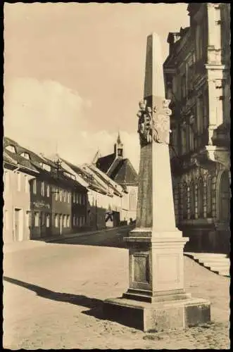 Ansichtskarte Kamenz Kamjenc Postmeilensäule - Straßenpartie 1963