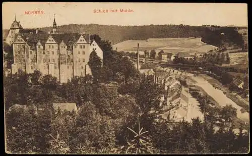 Ansichtskarte Nossen Schloß mit Mulde. 1925