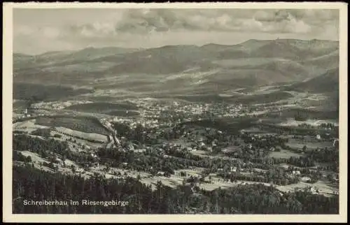 Postcard Schreiberhau Szklarska Poręba Stadt mit Riesengebirge 1928