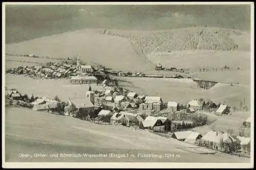 Ansichtskarte Unterwiesenthal-Oberwiesenthal Stadt im Winter Böhmen 1934