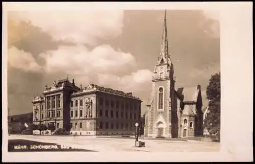 Postcard Mährisch Schönberg Šumperk Straße Kirche Sudentenland 1933