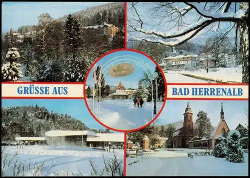 Ansichtskarte Bad Herrenalb Mehrbildkarte mit 5 Winter-Ortsansichten 1980