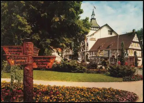 Ansichtskarte Bad Herrenalb Ortsansicht mit altem Holz-Wegweiser 1986