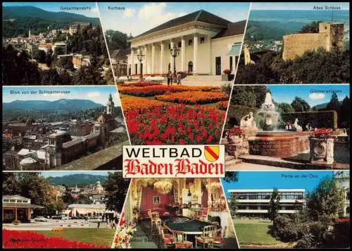 Baden-Baden Mehrbildkarte u.a. mit Gesamtansicht Kurhaus Altes Schloss uvm. 1990