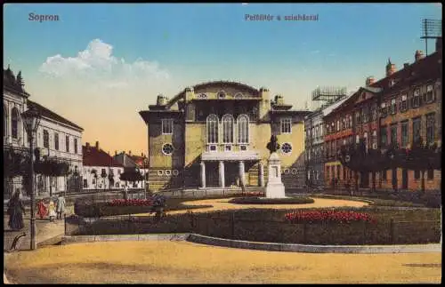 Postcard Ödenburg Sopron Petöfitér a szinházzal 1914  Ungarn Magyar