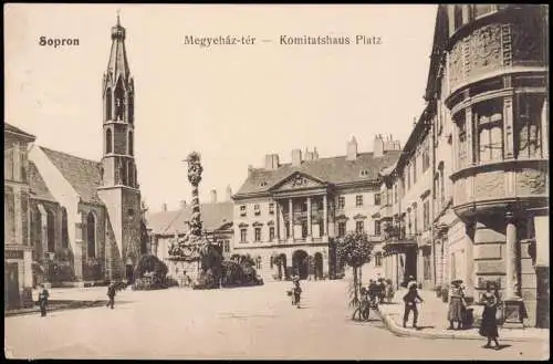 Postcard Ödenburg Sopron Komitatshaus Platz Megyeház-tér 1916  Ungarn Magyar