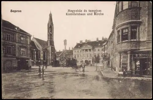 Ödenburg Sopron Straße Megyeház és templom Komitatshaus   1916  Ungarn Magyar