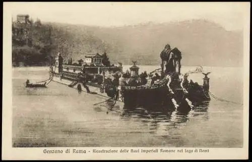 Rom Roma Genzano  Ricostruzione delle navi Imperiali Romane nel lago  nemi 1910