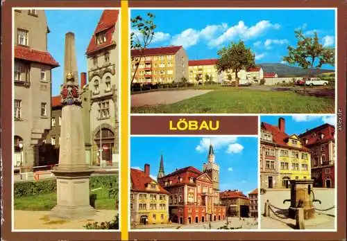 Löbau Postmeilensäule, Blick zum Löbauer Berg  Platz der Befreiung 1980