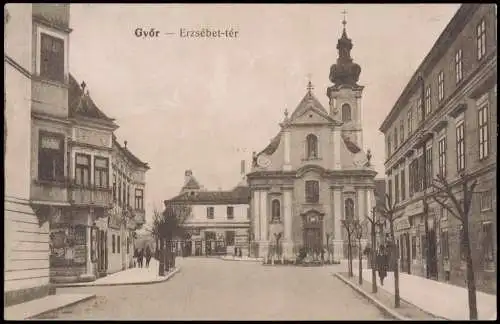 Postcard Raab Győr Erzsébet-tér Geschäfte Platz 1918  Ungarn Magyar