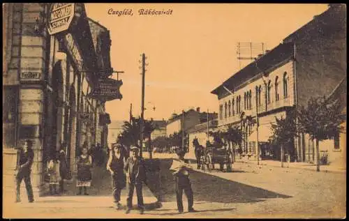 Postcard Czegled Cegléd Rákóczi-út Geschäfte Straßenpartie 1918