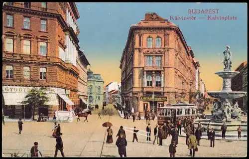 Postcard Budapest Calvin Platz Kalvin ter Straßenbahn 1916  Ungarn Magyar