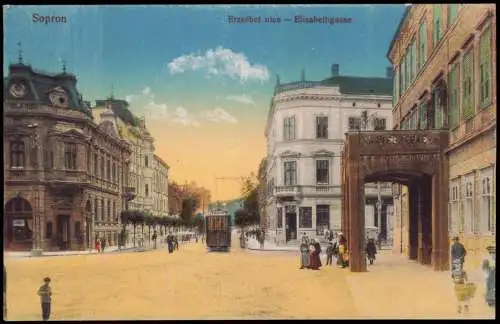 Postcard Ödenburg Sopron Erzsébet utca Elisabethgasse Straßenbahn 1914