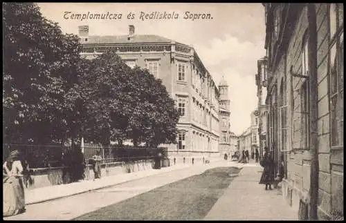 Postcard Ödenburg Sopron Templomutcza és Reáliskola 1914