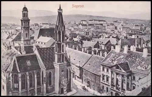 Postcard Ödenburg Sopron Blick auf die Kirche - Totale 1913  Ungarn Magyar