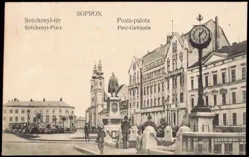 Postcard Ödenburg Sopron Széchenyi-Platz Große Uhr 1917  Ungarn Magyar