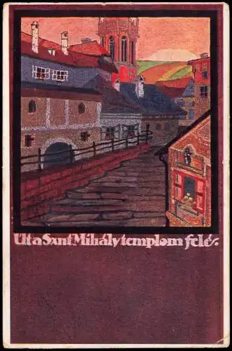 Ödenburg Sopron Uta Sant Mihály templom felé. Künstlerkarte 1915 Ungarn Magyar