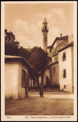 Postcard Pecs Szt. János-kápolna a török minarettel Moschee 1928  Ungarn Magyar