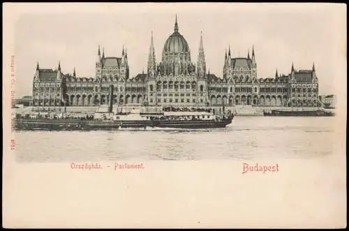 Budapest Parlament (Országház) Dampfer Steamer 1909 Prägekarte