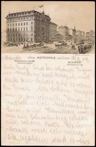 Postcard Budapest HÔTEL METROPOLE SZÁLLODA 1909 Magyar Ungarn