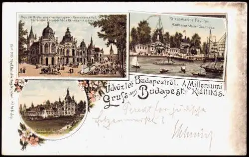 Litho AK Budapest Kriegsmarine Pavillon. Kiállitás. Gruss aus 1904