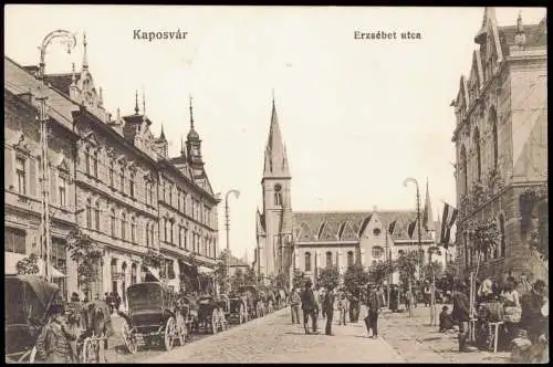 Kopisch Kaposvár Ruppertsberg Erzsébet utca Straße Kutschen 1917  Magyar Ungarn