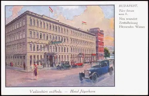 Postcard Budapest Vadászkürt szálloda. Hotel Jägerhorn 1932  Magyar Ungarn