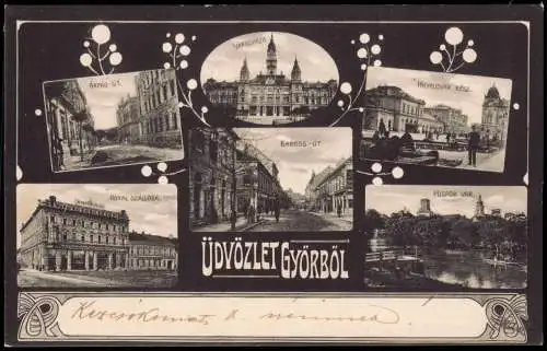 Postcard Raab Győr Mehrbild AK Straßen 1912  Magyar Ungarn