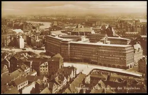 Ansichtskarte Hamburg Chile-Haus aus der Vogelschau Luftbild 1924