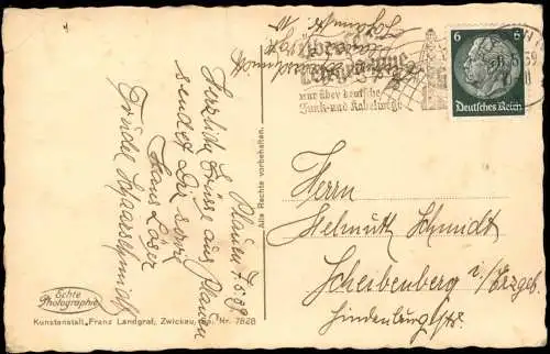 Ansichtskarte Plauen (Vogtland) Gesamtansicht vom Streitsberg. 1939