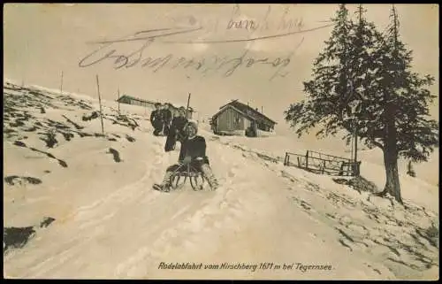 Ansichtskarte Tegernsee (Stadt) Rodelabfahrt vom Hirschberg 1671 m Winter 1911