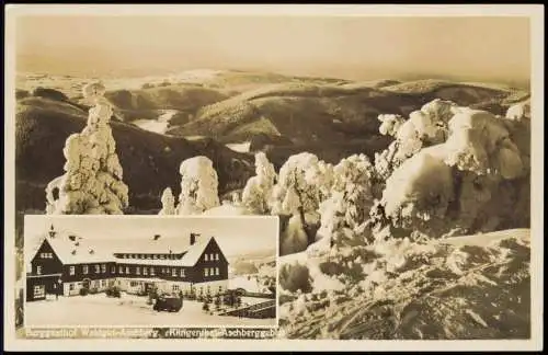 Ansichtskarte Klingenthal 2 Bild Aschberg Vogtland Berggasthof Winter 1932