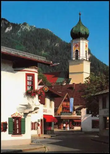 Oberammergau Straßen Partie a.d. Pfarrkirche St. Peter und Paul 1980