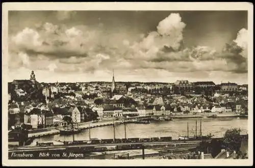 Ansichtskarte Flensburg Blick von St. Jürgen Stadt Bahngleise 1951