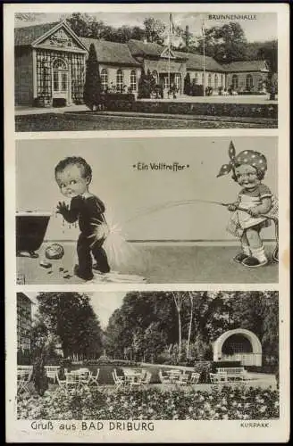 Ansichtskarte Bad Driburg Scherzkarte Kinder Brunnenhalle Kurpark 1937